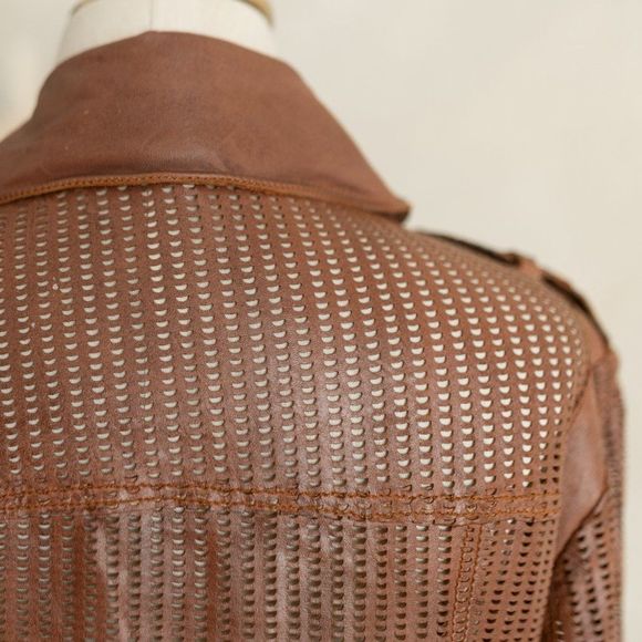 Women’s jakett New York Brown‎ Leather Perforated Moto Jacket sz M - Picture 11 of 17